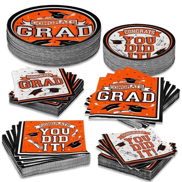 Gatherfun Graduation Party Supplies Dinnerware Set Orange Disposable Plate s29 - Picture 4 of 6